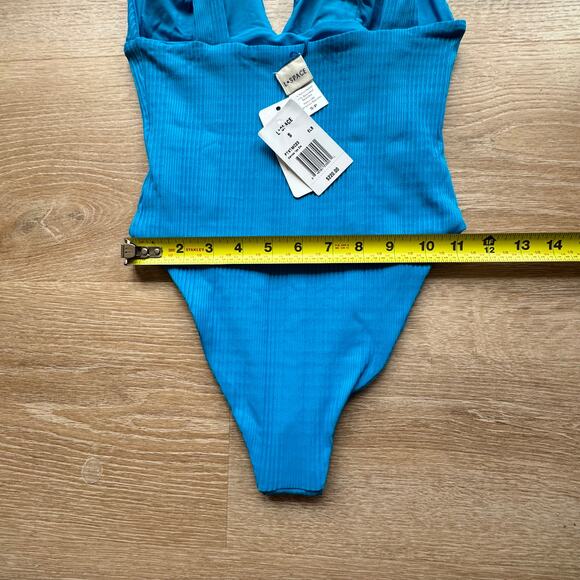 L*Space Blue Plunging V-Neck One Piece Swimsuit - Picture 4 of 6